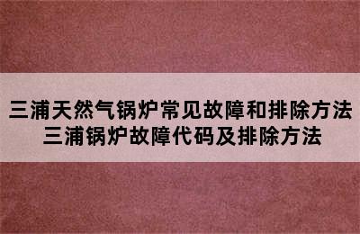 三浦天然气锅炉常见故障和排除方法 三浦锅炉故障代码及排除方法